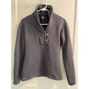 The North Face Womens Medium Crescent Ridge Shawl Pullover Sweater Buttons Gray
